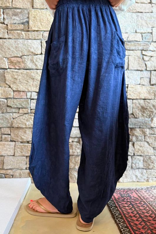 Lalli Damask Classic Tapered Barrel Leg Pant Navy